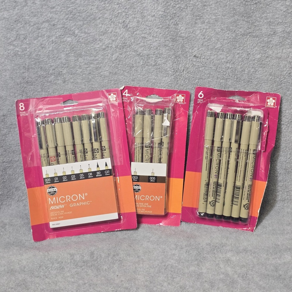 Sakura Pigma Micron Black Fineliner Pen Lot 3 Sets 8 6 4 Japan Archival